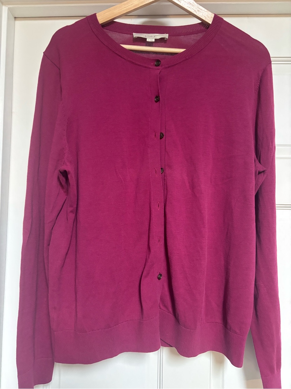 Ann Taylor Loft  Magenta Button-Front Cardigan